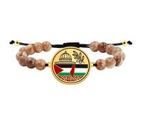 Zircobic Islamic Bracelet for Men and Women - Adjustable Picture Stone Woven Cord with Mosque Dome Pendant, Palestine Flag & Olive Branch, Faith and Peace Spiritual Jewelry
