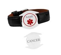 Zircobic Laser Engraved Cancer Stainless Steel Medical ID Bracelet, Real Leather Strap, Lightweight Durable Medical Alert Jewelry, Unisex, Suitable for Daily Wear, Running & Fitness