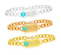 Zircobic Laser Engraved Medical ID Stainless Steel Bracelet | White, Gold & Rose Gold Options | Customizable Personal Engraving | Waterproof & Comfortable | Suitable for Daily & Active Lifestyle