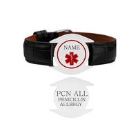 Zircobic Laser Engraved Penicillin Allergy Medical Alert Bracelet, Stainless Steel & Real Leather, Lightweight Durable Waterproof Custom Emergency ID for Daily Wear, Running, Fitness, Unisex