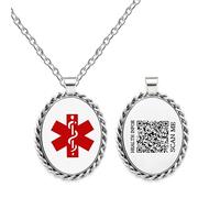 Zircobic Laser Engraved QR Code Medical Alert Necklace, Hypoallergenic Stainless Steel ID Pendant with Adjustable Chain, Ideal for Daily Wear and Active Lifestyles