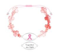 Zircobic Laser Engraved “Together We Fight” Watermelon Stone Cross Bracelet - Pink Ribbon Breast Cancer Inspirational Jewelry, Lightweight, Waterproof, Adjustable, Running, Fitness & Outdoor