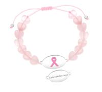 Zircobic Laser Engraved “Unbreakable Soul” Heart-Shaped Pink Rose Quartz Bracelet - Inspirational Breast Cancer Awareness Jewelry, Comfortable, Lightweight, Waterproof, Daily Wear & Fitness