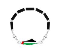 Zircobic Lightweight Black Onyx Cultural Bracelet - Platinum Palestinian Map Design, Unisex Adjustable, Suitable for Daily and Various Occasions