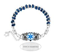 Zircobic Lightweight Hypoallergenic Engraved Medical ID Bracelet - Laser Engraved Type 2 Diabetes Stainless Steel Tag with Blue and Silver-Color Beaded Design, Suitable for Daily and Various Occasions