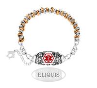 Zircobic Lightweight Rose Gold and Silver-Color Beaded Medical Alert Bracelet for Eliquis - Stainless Steel Engraved ID Tag, Comfortable and Durable, Suitable for Daily Wear and Running