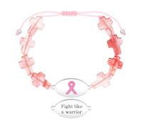 Zircobic Lightweight Watermelon Stone Cross Bracelet with Pink Ribbon, Inspirational Breast Cancer Awareness Jewelry for Women, Laser Engraved “Fight Like a Warrior” Tag, Suitable for Outdoor Sports