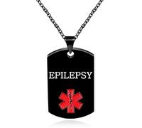 Zircobic Lightweight Waterproof Black Epilepsy Medical Alert Necklace, Hypoallergenic Stainless Steel Medical ID Necklace, Stylish and Comfortable Emergency Health Alert Jewelry for Men and Women