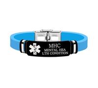 Zircobic Medical Alert Bracelet - Laser Engraved MENTAL HEALTH CONDITION, Blue Silicone & Stainless Steel, Lightweight & Comfortable, Unisex, Running, Fitness & Daily Use