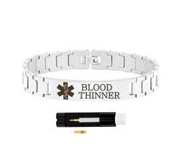 Zircobic Medical Alert Bracelet - Lightweight Waterproof Stainless Steel with “BLOOD THINNER” Engraving, Silver Chain with Link Remover, Stylish & Comfortable for Sports, Travel & Daily Use