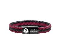 Zircobic Medical ID Bracelet, Personalized Engraved or Updatable Dynamic QR Code Medical Alert Bracelet, Braided Leather Bracelet with Stainless Steel ID Tag, Emergency Contact Jewelry（B/R-T1D）