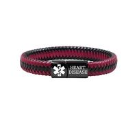 Zircobic Medical ID Bracelet, Personalized Engraved or Updatable Dynamic QR Code Medical Alert Bracelet, Braided Leather Bracelet with Stainless Steel ID Tag, Emergency Contact Jewelry（B/R-HD）