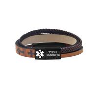 Zircobic Men’s Type 1 Diabetes Medical Alert Bracelet - Yellow Braided PU Leather, Laser Engraved Medical ID Tag, Waterproof and Durable, Suitable for Outdoor Sports and Daily Wear