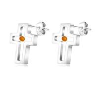 Zircobic Mustard Seed Cross Stud Earrings | Christian Faith Uplifting Bible Stainless Steel Earrings | 4 * 13mm for Daily Wear Formal Events | Christmas Easter Lent Advent with Velvet Pouch YA4792