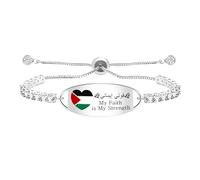 Zircobic “My Faith Is My Strength” Heart ID Tag Bracelet | Palestinian-Inspired CZ Jewelry | Adjustable Stainless Steel Design for Women | Simple & Elegant Daily Wear Gift