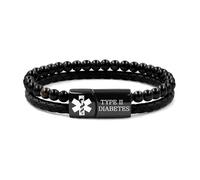 Zircobic Outdoor Medical ID Bracelet - “Type II Diabetes” Engraved Plate with Braided Leather Strap, Water-Resistant and Ideal for Daily Use or Fitness Walks