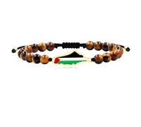 Zircobic Palestinian Flag Bracelet| Handmade Palestinian Solidarity Wristband| Natural Tiger Eye Stone Multicolor Arabic Charm Empowerment Civil Rights Flag Bracelets| Support Gaza YA5213