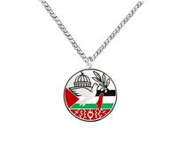 Zircobic | Palestinian flag pendant | Stainless steel round charm | Adjustable Arab-style chain | Unity and resistance design | Suitable for modern and traditional outfits
