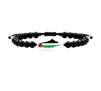 Zircobic Palestinian Flag Wristband| Handmade Custom Palestinian Bracelet| Multi-color Arabic Heritage Protest Flag Band| Cultural Strength Hope Bracelets| Black Onyx Wristband | Support Gaza YA5213