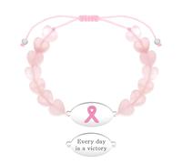 Zircobic Pink Ribbon Inspirational Breast Cancer Bracelet - Heart-Shaped Pink Crystal Jewelry with “Every Day Is a Victory” Engraving, Lightweight, Waterproof, Hypoallergenic, Daily Wear & Fitness