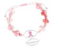 Zircobic Pink Ribbon Watermelon Stone Cross Bracelet - Laser Engraved “Unbreakable Soul”, Inspirational Breast Cancer Jewelry for Women, Comfortable, Lightweight, Daily & Outdoor Wear