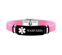 Zircobic Pink Women's Medical ID Bracelet - Laser Engraved WARFARIN, Silicone & Stainless Steel, Waterproof, Lightweight, Fitness, Running & Daily Use