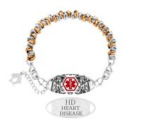 Zircobic Rose Gold and Silver-Color Two-Tone Heart Disease Medical Beaded Bracelet - Stainless Steel Engraved Medical ID Tag, Lightweight and Comfortable, Suitable for Travel, Daily Wear, and Fitness