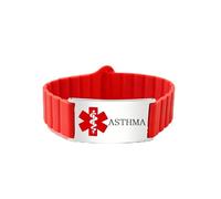Zircobic Silicon Rubber Emergency Medical ID Bracelet, Compatible with Apple Watch & Samsung Watch, Engraved Stainless Steel Tag Version or Dynamic QR Code Version, for Daily Wear （ASTHMA）
