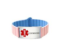 Zircobic Silicon Rubber Emergency Medical ID Bracelet, Compatible with Apple Watch & Samsung Watch, Engraved Stainless Steel Tag Version or Dynamic QR Code Version, for Daily Wear （COUMADIN）
