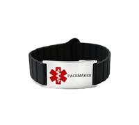 Zircobic Silicon Rubber Emergency Medical ID Bracelet, Compatible with Apple Watch & Samsung Watch, Engraved Stainless Steel Tag Version or Dynamic QR Code Version, for Daily Wear （PACEMAKER）