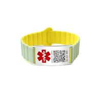 Zircobic Silicon Rubber Emergency Medical ID Bracelet, Compatible with Apple Watch & Samsung Watch, Engraved Stainless Steel Tag Version or Dynamic QR Code Version, for Daily Wear （Green/Yellow-QR）