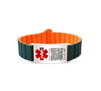 Zircobic Silicon Rubber Emergency Medical ID Bracelet, Compatible with Apple Watch & Samsung Watch, Engraved Stainless Steel Tag Version or Dynamic QR Code Version, for Daily Wear （Green/Blue-QR）