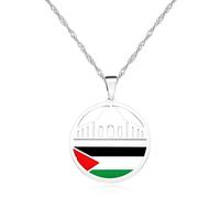 Zircobic Silver Dome of the Rock Necklace - Stainless Steel Chain, Detailed Palestine Map Pendant, Unisex Cultural Jewelry with Middle Eastern Heritage