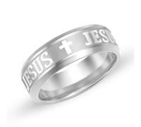 Zircobic Silver JESUS Cross Ring - Durable Stainless Steel Christian Faith Ring, Unisex Inspirational Jewelry, Perfect for Daily Use, Church Prayer & Faith Gifts