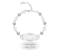 Zircobic Silver Medical ID Bracelet for Women | Sleek Stainless Steel with Custom Engraving | Crystal Health Alert Jewelry | Durable Emergency Accessory for Daily Use