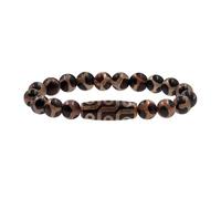 Zircobic Tibetan Black & Brown Agate Nine-Eyed Dzi Bead Bracelet - Natural 3cm Stone Spiritual-Inspired Jewelry for Men & Women, Meditation, Yoga, Daily Wear
