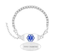 Zircobic Type 1 Diabetes Adjustable Emergency Bracelet | Elegant Health Alert Charm Bracelet | Wearable Emergency Contact Info for Daily Use | Sleek Silver Medical ID Tag