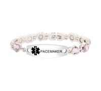 Zircobic TYPE 1 Diabetes Medical Alert Bracelet | Purple Heart CZ with Caduceus Symbol | Stainless Steel Adjustable Saftt ID Tag for Allergies | 17-19cm with Watch Band Pin Remover & Health Card