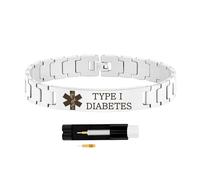 Zircobic Type I Diabetes Medical ID Bracelet - Elegant Lightweight Silver Stainless Steel, Waterproof Laser Engraving, Adjustable Fit for Running, Outdoor & Gym Use