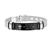 Zircobic Unique Stylish Religious Faith Bracelet Engraved Do Not Fear, for I Am with You, Men's Comfortable Titanium Steel Christian Jewelry, Gifts for Family, Friends and Brothers