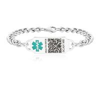 Zircobic Unique Waterproof QR Code Stainless Steel Medical ID Bracelet, Customized QR Code Medical ID Bracelet, Low-Allergy Medical Identification Jewelry