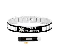 Zircobic Unisex Silver & Black Medical Bracelet - “TYPE II DIABETES” Laser Engraving, Sweat-Resistant Lightweight Design, Includes Adjustment Tool, Perfect for Sports & Active Lifestyle