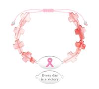 Zircobic Watermelon Stone Cross Bracelet for Women - Laser Engraved “Every Day Is a Victory”, Inspirational Breast Cancer Jewelry, Lightweight, Waterproof, Daily Wear