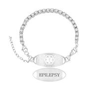 Zircobic White Zircon Tennis Bracelet with Adjustable Lobster Clasp - Medical Alert, Laser Engraved EPILEPSY Stainless Steel Tag, Hypoallergenic, Lightweight, Waterproof, For Women’s Daily & Sports