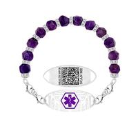 Zircobic Women’s Purple Crystal Medical ID Bracelet｜Stainless Steel Laser Engraved｜Dynamic Editable QR Code｜Customizable Link & Text｜Lightweight, Waterproof & Comfortable｜Daily, Sports & Outdoor Wear