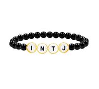 Zircobic Women’s Stretch Black Agate Beaded Bracelet with INTJ Letter Beads, Lightweight Waterproof Hypoallergenic Jewelry for Daily and Outdoor Activities