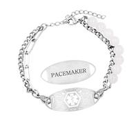 Zircobic Women’s White Jade Medical Alert Bracelet - Laser Engraved “PACEMAKER” Tag, Adjustable Stainless Steel Double Chain, Waterproof and Lightweight, Suitable for Daily & Fitness Wear