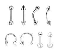 Zircon Decor Nose Ring, Nose Rings Plain 40 Pack 1.2X10X3mm 316L Stainless Steel U Shape Barbell Silver Tragus Piercing Jewelry for Women