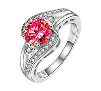Zircon Full Diamond Ring Jewelry Birthday Proposal Gift Bridal Engagement Party Ring Teal Rings Western (Red, 6)