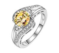 Zircon Full Ring Jewelry Birthday Proposal Bridal Engagement Ring Middle Finger Costume (Yellow, 8)
